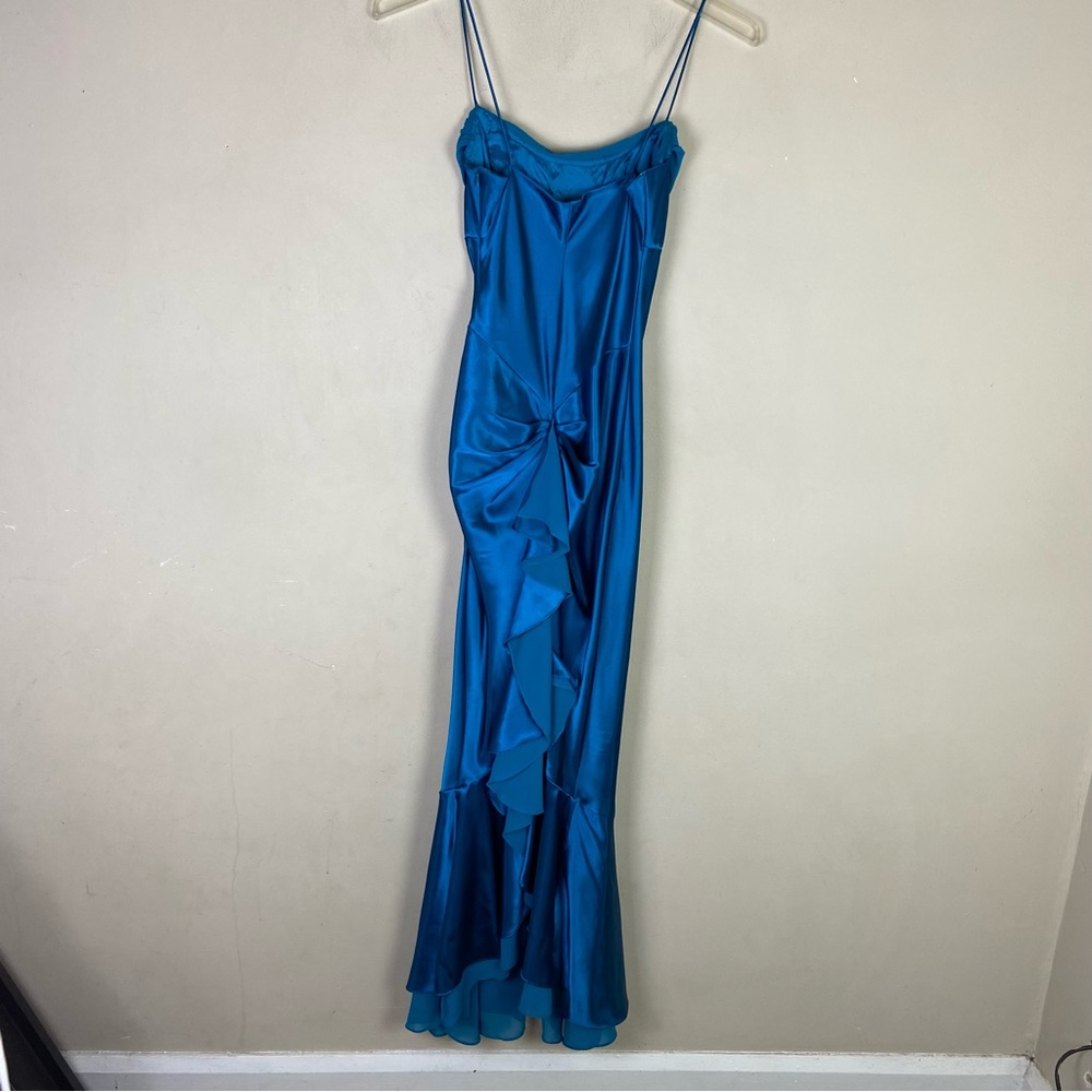 Betsy & Adam x Linda Bernell blue maxi mermaid gown - Picture 3 of 9